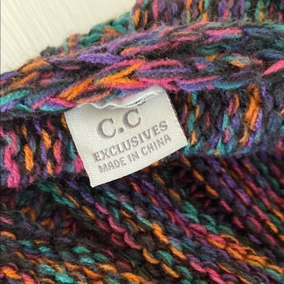 C.C Multicolored Pink Purple Teal Textured Winter Whimsical Bohemian Beanie Hat - Picture 14 of 15